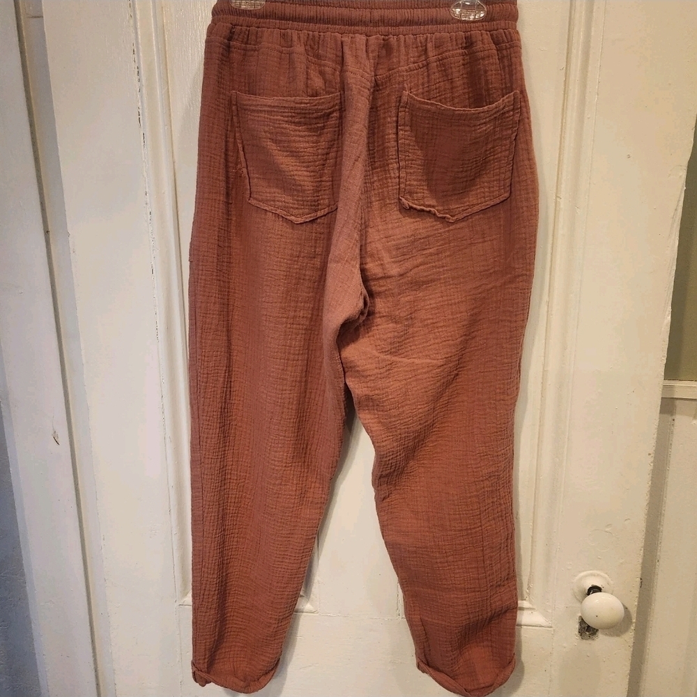 Jolt 100% Cotton Guaze Pants Women's 3/4 Length  Salmon. Medium. Drawstring - Picture 3 of 9